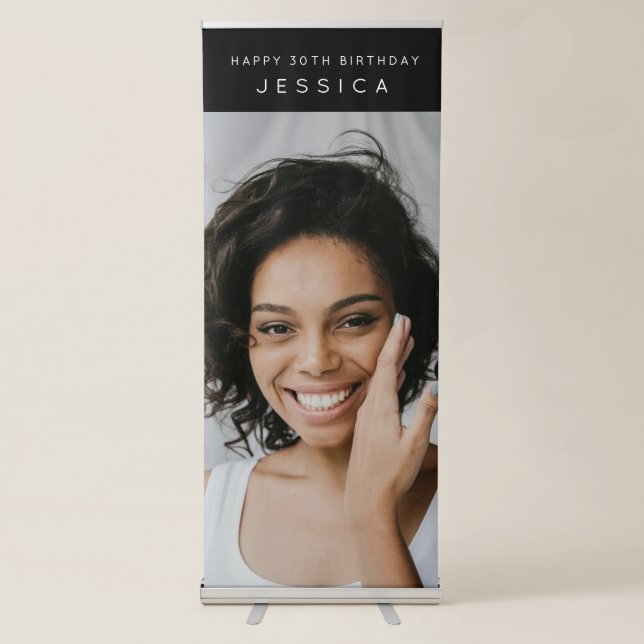 Simple Modern Happy 30th Birthday Party Photo Retractable Banner (Front)