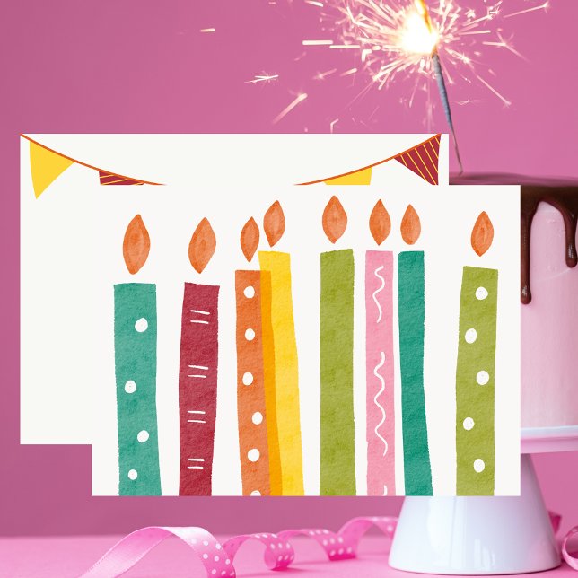 Simple Modern Happy Birthday Candles Note Card (Creator Uploaded)