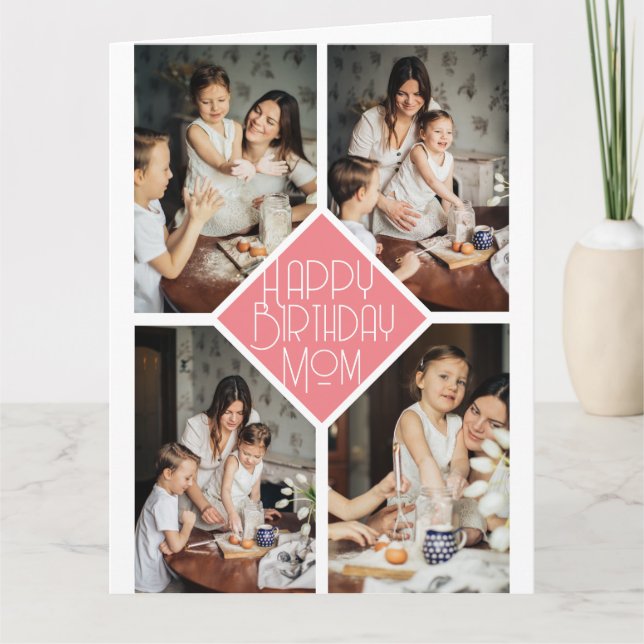 Simple Modern happy birthday mom photo collage Card (Front)
