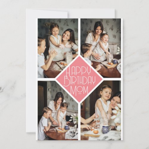 Simple Modern happy birthday mom photo collage Holiday Card