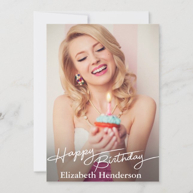 Simple Modern Happy Birthday Photo Announcement (Front)