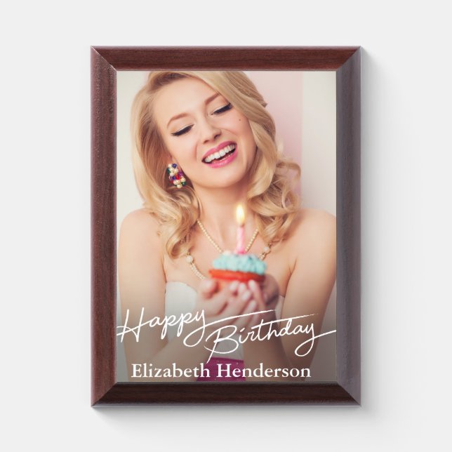 Simple Modern Happy Birthday Photo Award Plaque (Vertical)