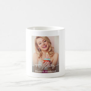 Simple Modern Happy Birthday Photo Coffee Mug