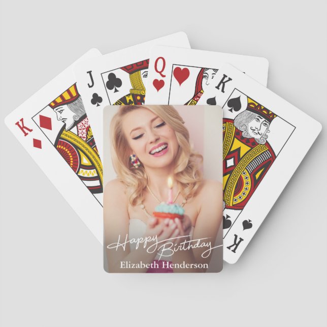Simple Modern Happy Birthday Photo Poker Cards (Back)