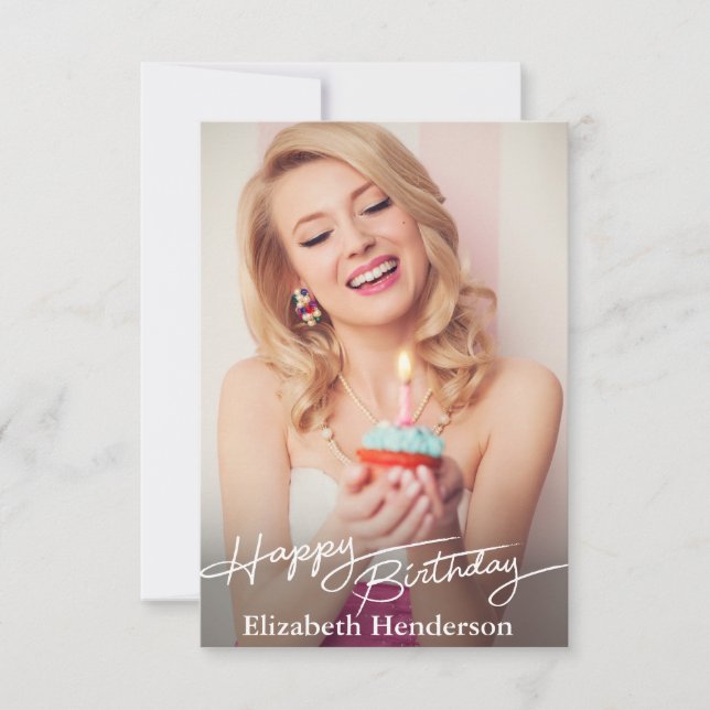 Simple Modern Happy Birthday Photo Thank You Card (Front)