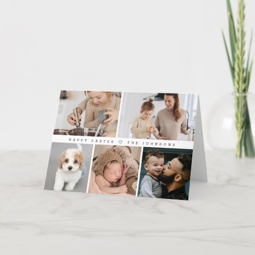 Simple Modern Happy Easter Family Photo Collage Holiday Card