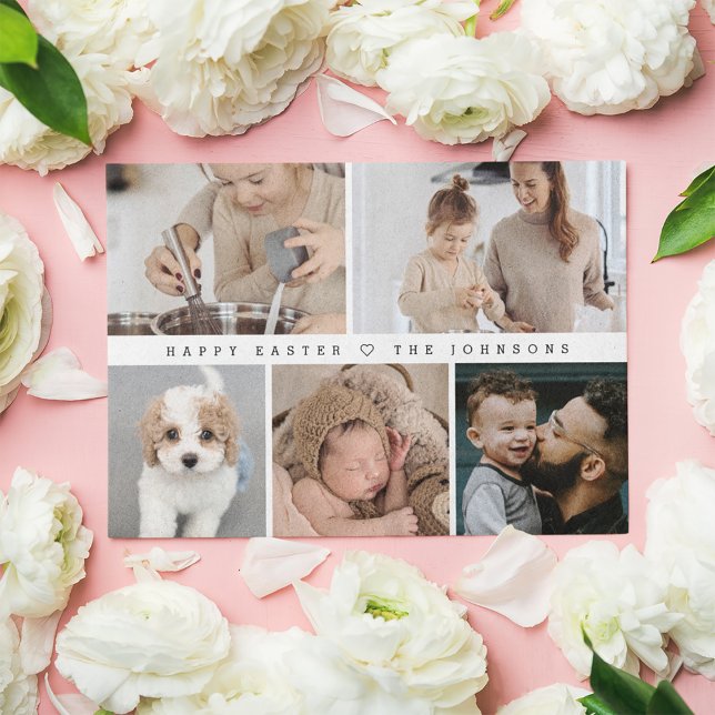 Simple Modern Happy Easter Family Photo Collage Holiday Card (Simple modern family photo collage easter holiday card.)