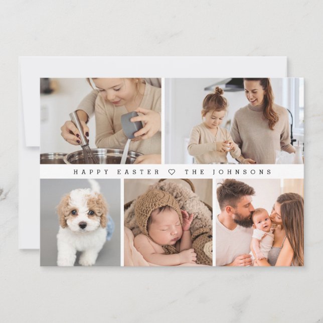 Simple Modern Happy Easter Family Photo Collage Holiday Card (Front)