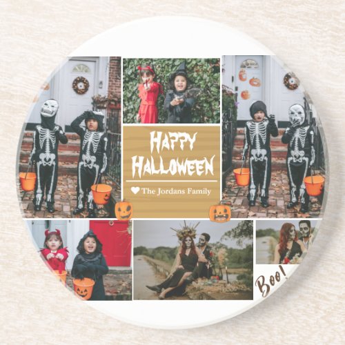 Simple Modern Happy Halloween photo family collage Coaster