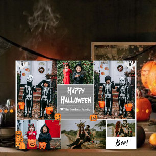 Simple Modern Happy Halloween photo family collage Holiday Card