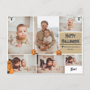 Simple Modern Happy Halloween photo family collage Holiday Postcard