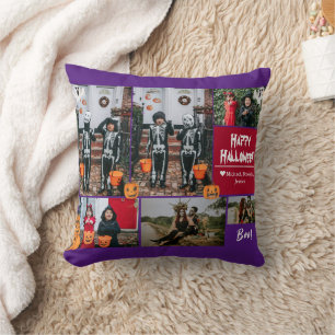 Simple Modern Happy Halloween photo family collage Throw Pillow