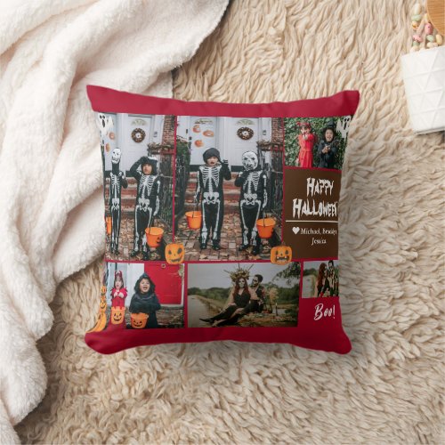 Simple Modern Happy Halloween photo family collage Throw Pillow