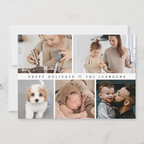 Simple Modern Happy Holidays Family Photo Collage Holiday Card