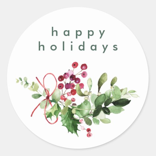 Simple Modern Happy Holidays Snow White Classic Round Sticker