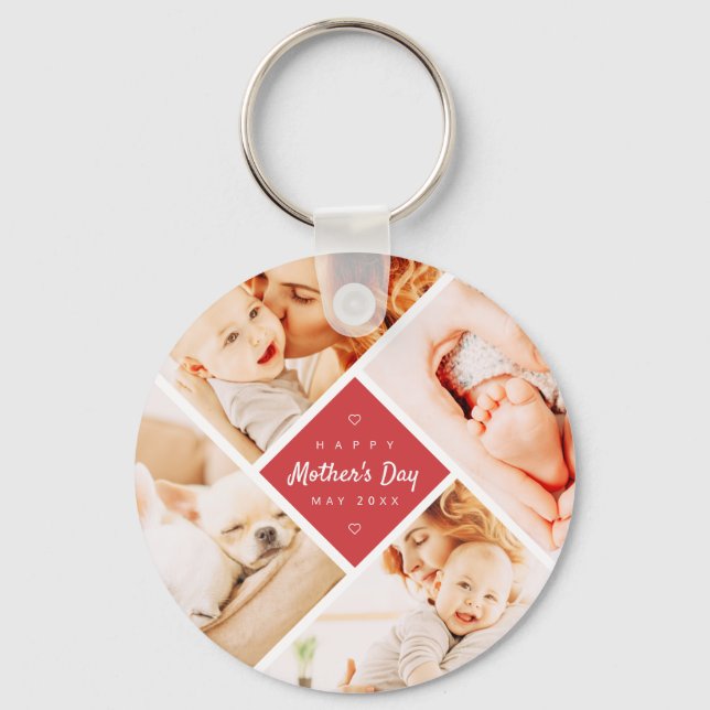 Simple Modern Happy Mother's Day Custom Photo Keychain (Front)
