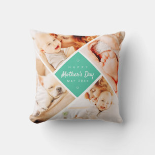 Simple Modern Happy Mother's Day Custom Photo Throw Pillow