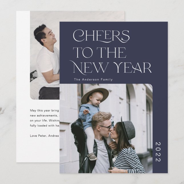 Simple Modern Happy New Year 2022 Photo Holiday Ca Card (Front/Back)