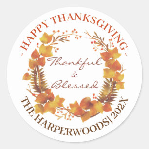Simple Modern Happy thanksgiving family Classic Round Sticker