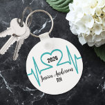 Simple Modern Heart Beat Doctor Nurse Medical Keychain<br><div class="desc">Simple Modern Heart Beat Nurse Medical Graduation keychain. Turquoise heart beat EKG heart beat print, for a nursing school or medical school graduation! Not only can you change the font colors (and text of course), but you can also change the background colors which will change the heartbeat line coloring! You...</div>