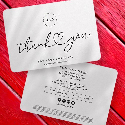 Simple Modern Heart Business Logo Coupon Promo Thank You Card