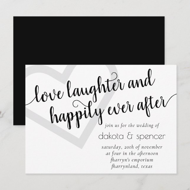 Simple Modern Heart | Classic Black and White Invitation (Front/Back)