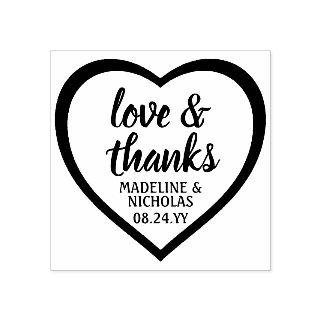 Simple Modern Heart Love & Thanks Wedding Rubber Stamp (Imprint)