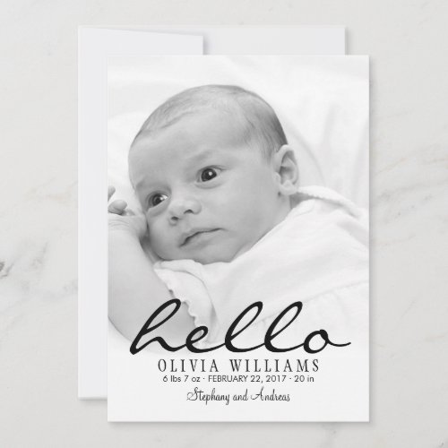 Simple Modern Hello Baby Birth Photo Announcement