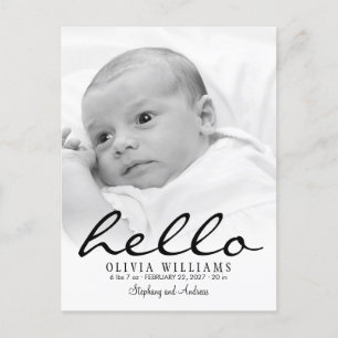 Simple Modern Hello Baby Birth Photo Postcard