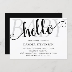 Simple Modern Hello Baby Flourish Script Shower Invitation