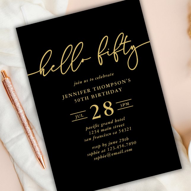 Simple Modern Hello Fifty 50th Photo Birthday Invitation (Creator Uploaded)