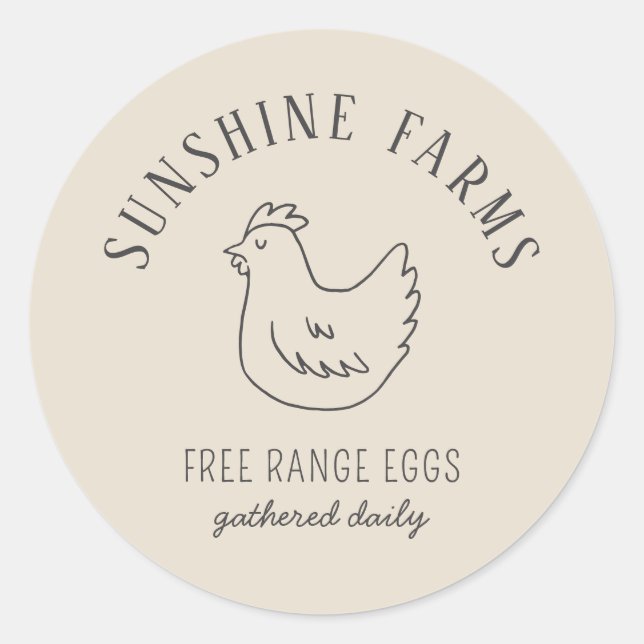 Simple Modern Hen Farm Fresh Eggs Tan Classic Round Sticker (Front)