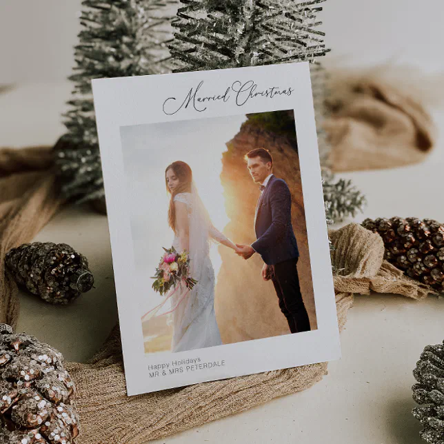 Elegant Wedding Announcement Holiday Cards for a Festive Touch