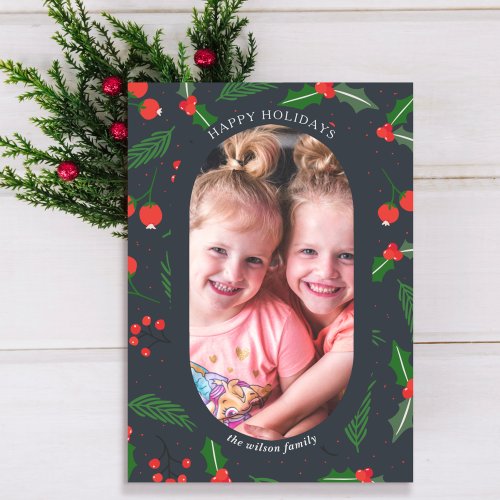 Simple Modern Holly Berries Photo     Holiday Card