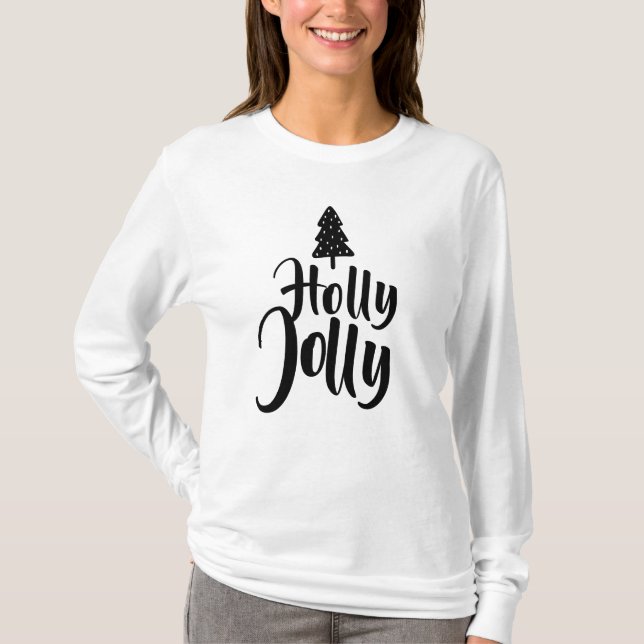 Simple Modern Holly Jolly Merry Christmas New Year T-Shirt (Front)
