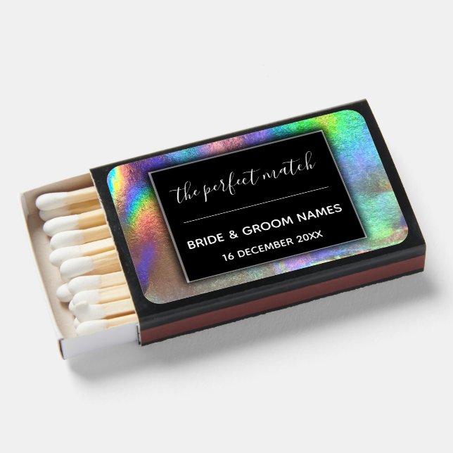 Simple Modern Holographic Elegant Wedding Perfect Matchboxes (Front Open)
