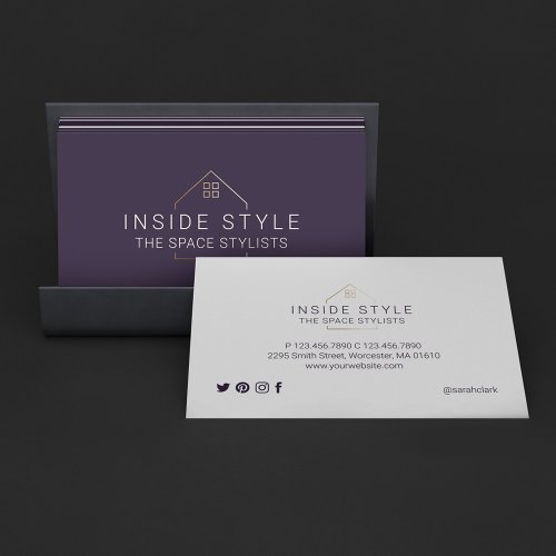 Simple Modern Home Staging Logo Purple Business Card