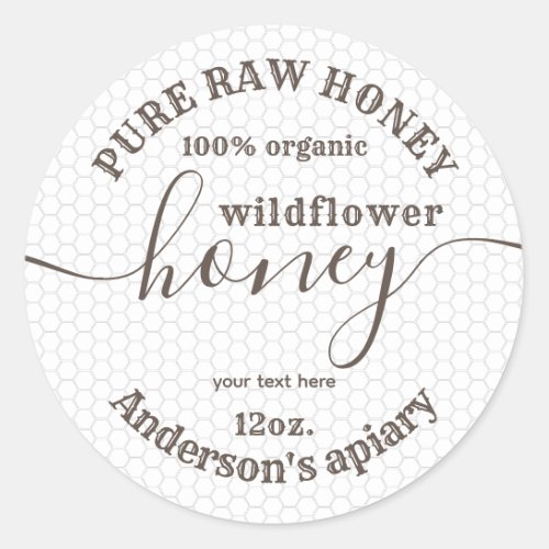 Simple modern honey comb honey jar classic round s classic round sticker