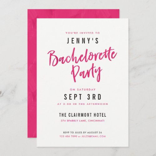 Simple Modern Hot Pink Bachelorette Party Invites
