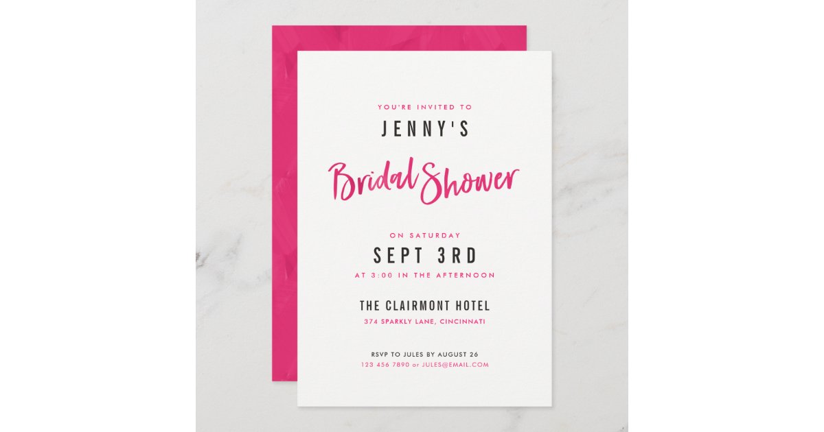 Simple Modern Hot Pink Bridal Shower Invitations