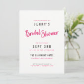 Simple Modern Hot Pink Bridal Shower Invitations (Standing Front)
