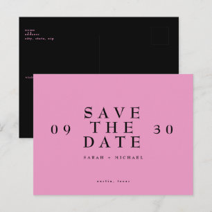 Simple Modern Hot Pink Wedding Save The Date Postcard