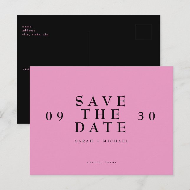 Simple Modern Hot Pink Wedding Save The Date Postcard (Front/Back)