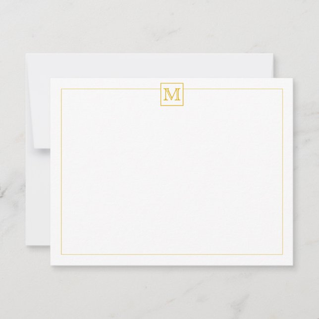 Simple Modern Initial Monogram Mustard Note Card (Front)