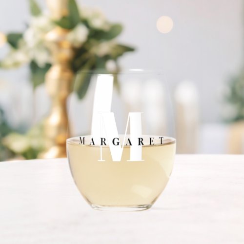 Simple Modern Initial Monogram Name  Stemless Wine Glass