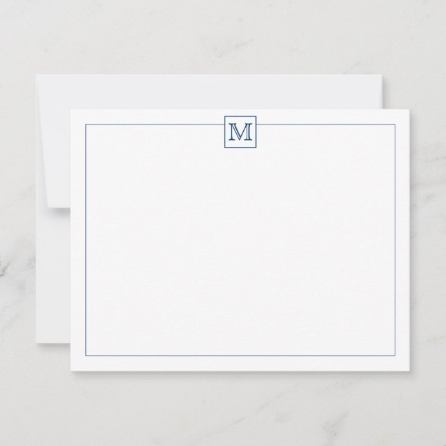 Simple Modern Initial Monogram Navy Blue Note Card (Front)