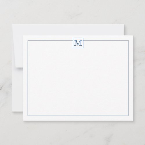 Simple Modern Initial Monogram Navy Blue Note Card