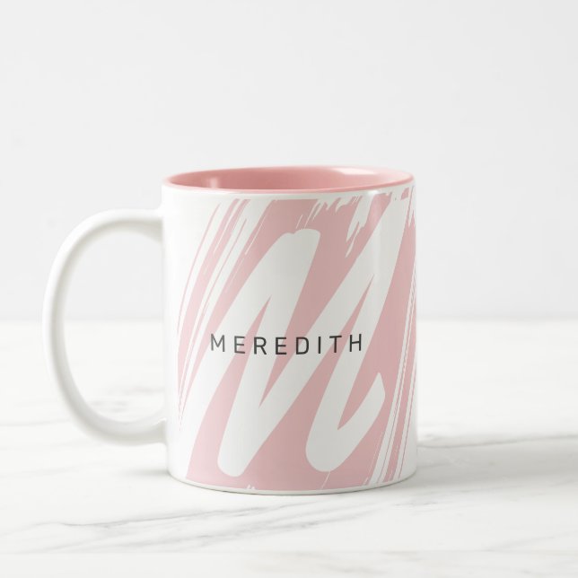    Simple Modern Initial & Name Blush Pink & White Two-Tone Coffee Mug (Left)