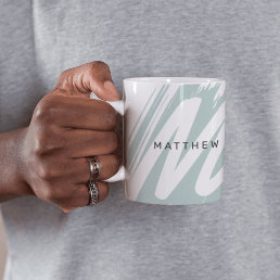    Simple Modern Initial &amp; Name Sage Green &amp; White Coffee Mug