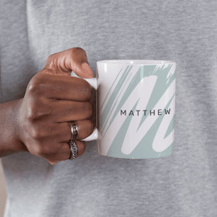 Simple Modern Initial & Name Sage Green & White Coffee Mug